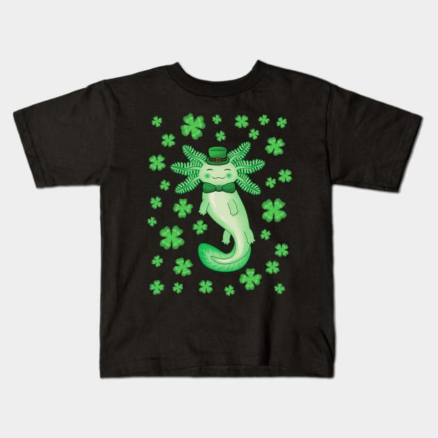Green St Patrick's day axolotl Kids T-Shirt by Purrfect